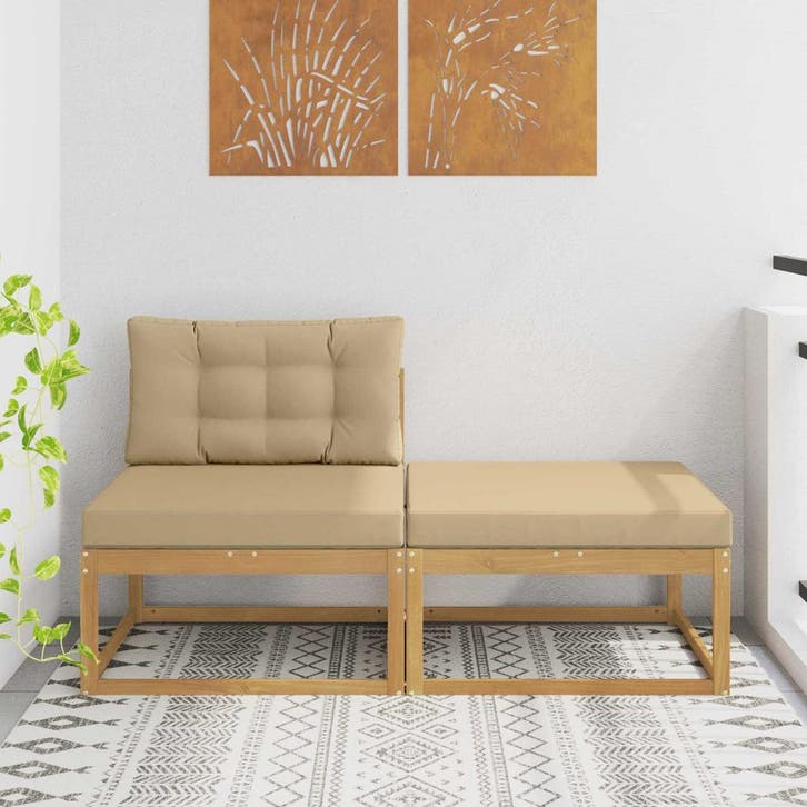 vidaXL 2 Stuk Buiten Voetenbank Polyester Wit, Tuin en Terras, Tuinsets en Loungesets, Nieuw, Verzenden