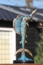 Sculpture, marlijn bronzen beeld - 38 cm - bronze et marbre