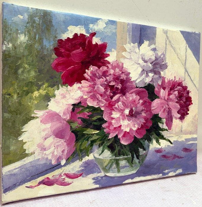 Irina Alex (1961) - Pivoines sous le Soleil, Antiquités & Art, Art | Peinture | Classique