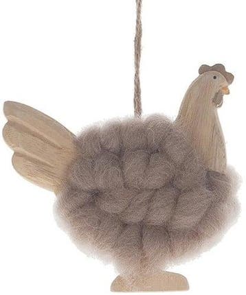 Houten Kip Hen Wol Pashm Hangend 9,5x10x2,5 cm, Hobby en Vrije tijd, Nieuw