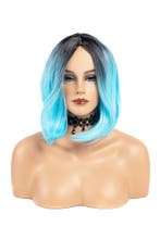 Luxe Blauw Zwarte Pruik Curtain Bangs Pony Schouderlengte Ha, Ophalen of Verzenden, Nieuw