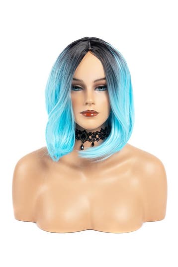 Luxe Blauw Zwarte Pruik Curtain Bangs Pony Schouderlengte Ha, Ophalen of Verzenden