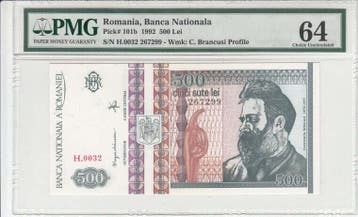 1992 Romania 500 Lei Pick 101b Pmg Choice Unc 64, Verzenden