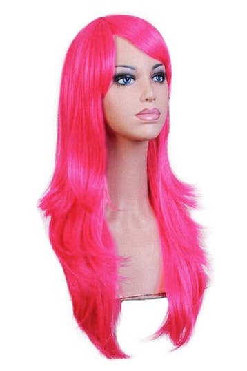 Luxe Lange Neon Roze Pruik Roze Unicorn Lang Haarwerk Schuin, Ophalen of Verzenden, Nieuw