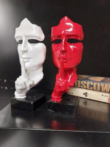 Beeld, set of 2 masks - 22 cm - polyresin, Antiek en Kunst