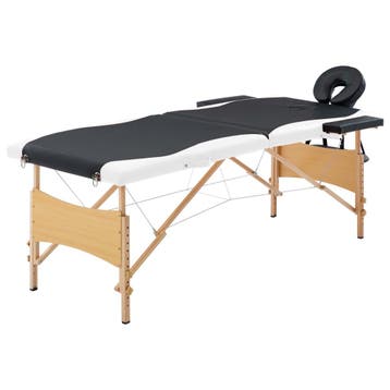 vidaXL Massagetafel inklapbaar 2 zones hout zwart en wit, Sport en Fitness, Verzenden, Nieuw