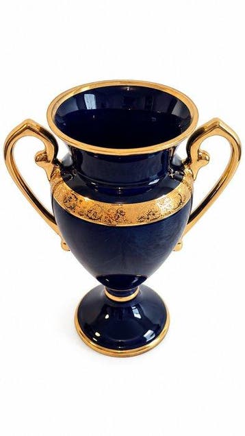 Limoges France - Élégant vase Médicis en porcelaine bleu, Antiek en Kunst