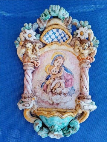 Barok Wijwatervat - Ceramica amalfitana - 20e eeuw - Madonna