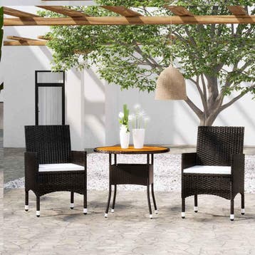 vidaXL 3-delige Tuinset poly rattan zwart, Tuin en Terras, Verzenden, Nieuw, Tuinset