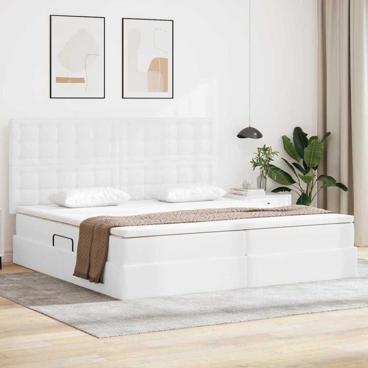 vidaXL Opbergbed met LED met matras Zuiver Wit 200 x 200 cm, Huis en Inrichting, Slaapkamer | Bedden, Nieuw, Verzenden