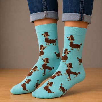 Sokken Katoen - Poedel Honden Print - Blauw Bruin - Maat, Nieuw