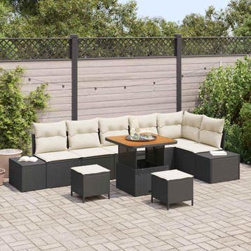 vidaXL Tuinbank Set 9 st Zwart poly rattan, Verzenden