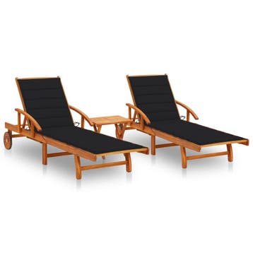 vidaXL Ligstoelen 2 st met tafel en kussens massief, Verzenden, Nieuw