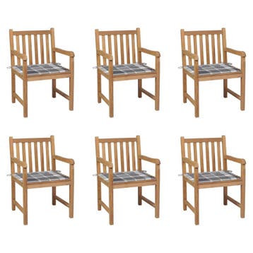 vidaXL Tuinstoelen 6 st met grijs geruite kussens massief, Verzenden, Nieuw