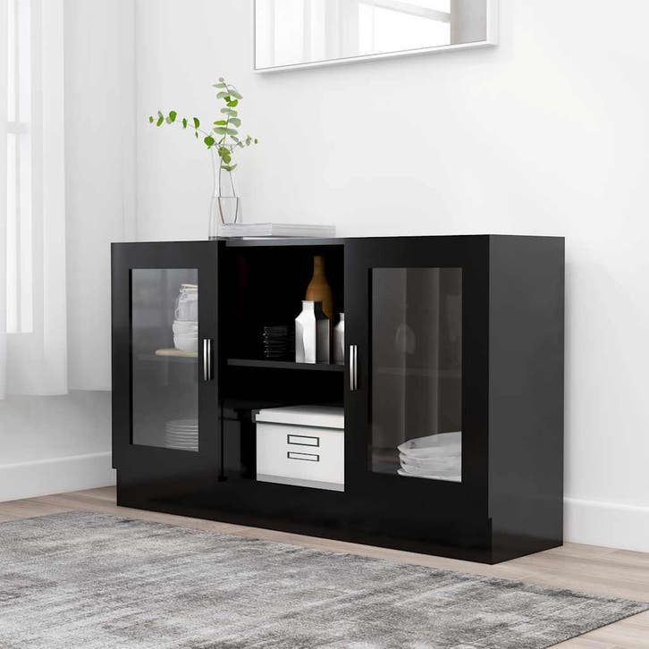 vidaXL Vitrinekast 120x30,5x70 cm bewerkt hout zwart, Huis en Inrichting, Kasten | Dressoirs, Nieuw, Verzenden