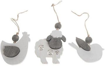 Houten hanger Boerderijdieren Schaapje Vogel Kip 10-12 cm