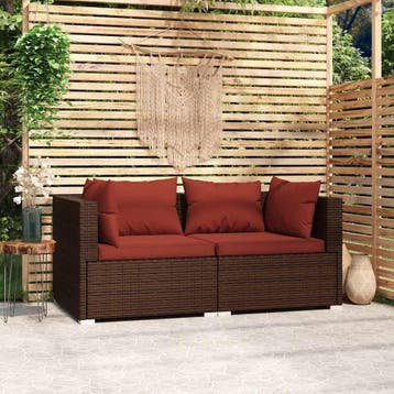 vidaXL Bank 2-zits met kussens poly rattan bruin, Tuin en Terras, Verzenden, Nieuw