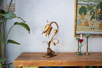 Lampe de table - bourgeon - Fer, Bois, olivier - Fleur