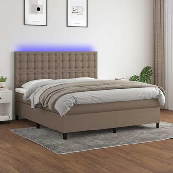 vidaXL Boxspring met matras en LED stof taupe 160x200 cm, Verzenden