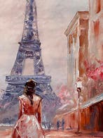 Yuni R. P - París en Rosa: La Dama ante la Torre Eiffel