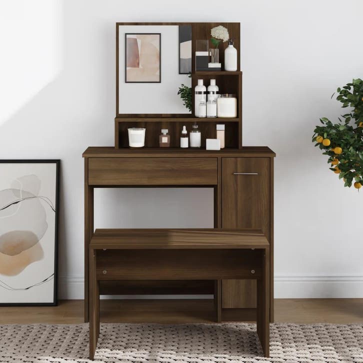 vidaXL Kaptafel met spiegel 86,5x35x136 cm bruin eikenkleur, Huis en Inrichting, Tafels | Kaptafels, Nieuw, Verzenden