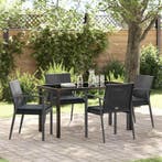 vidaXL Tuin Eettafel Set 5 pcs Zwart en Grijs PE Riet, Verzenden, Nieuw