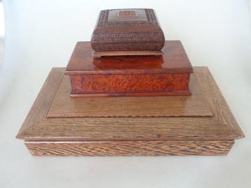 3 Vintage hardhouten opbergkistjes 1950 - 1975 - Kist -