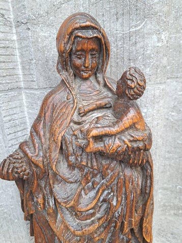 Beeld - Madonna met Kind - 43 cm - Antiek - Hout - 1750-1800, Antiek en Kunst