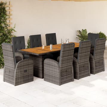 vidaXL 9-delige Tuinset met kussens poly rattan grijs, Verzenden, Nieuw, Tuinset
