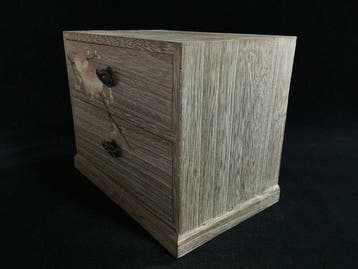 Japanese Vintage Hand-Painted Orchid Wooden Mini Chest