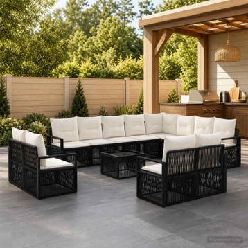 vidaXL Tuinbank Set 13 st Zwart poly rattan, Tuin en Terras, Verzenden, Nieuw