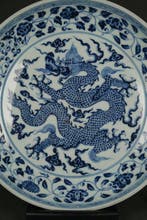 19th/20th Century - Bord - Fierce Fiveclaw Dragon Amidst