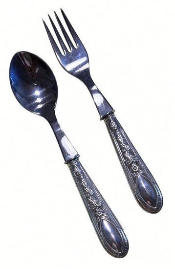 Opdienlepel (2) - .835 zilver - Zilveren lepel- en vorkenset, Antiek en Kunst