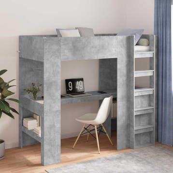 vidaXL Stapelbedframe met Bureau Beton Grijs 100 x 200 cm, Verzenden, Nieuw