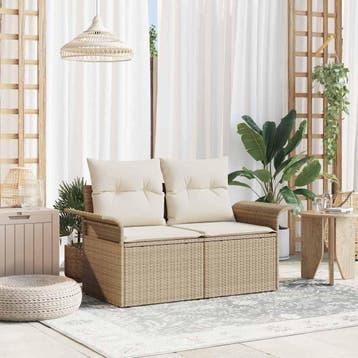 vidaXL Tuin Sofa met kussen Beige 141 x 62 x 69cm poly, Verzenden, Nieuw