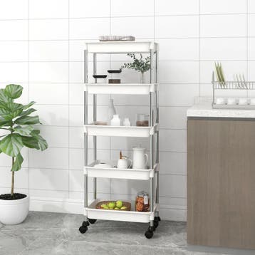 vidaXL Keukentrolley 5-laags 42x29x128 cm ijzer en ABS wit, Verzenden