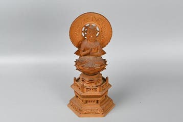 Wooden Dainichi Nyorai Buddha Statue with Halo - Statue Bois