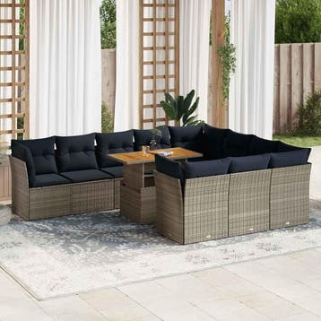 vidaXL 11-delige Loungeset met kussens poly rattan grijs, Verzenden, Nieuw, Loungeset