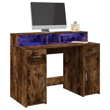 vidaXL Bureau met LED-verlichting 120x55x91 cm hout gerookt, Verzenden, Nieuw