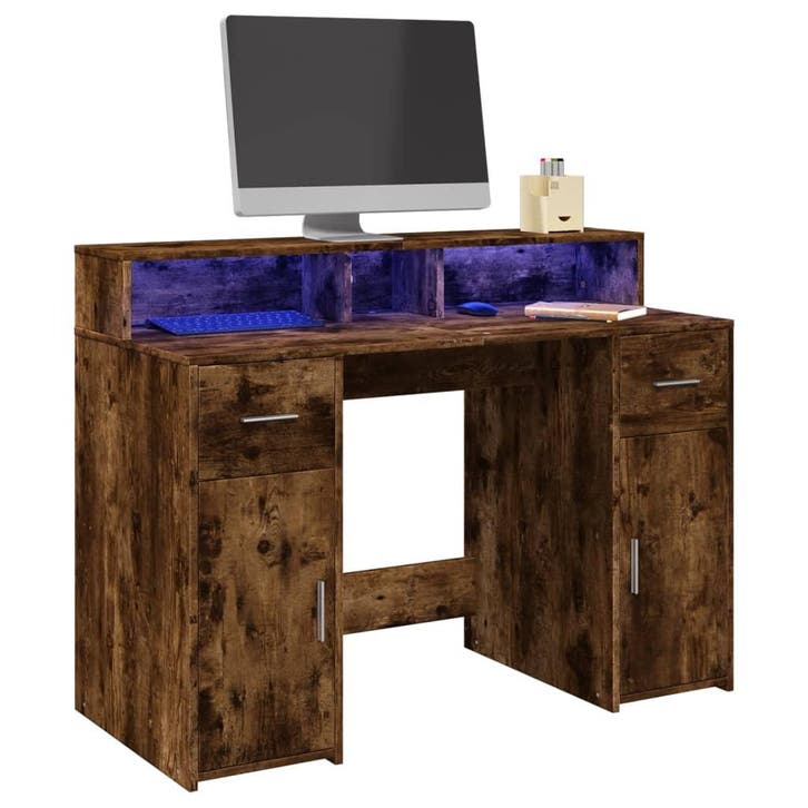 vidaXL Bureau met LED-verlichting 120x55x91 cm hout gerookt, Huis en Inrichting, Bureaus, Nieuw, Verzenden