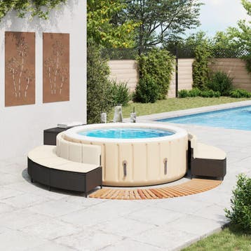 vidaXL Hottub-ombouw poly rattan en massief acaciahout zwart, Verzenden
