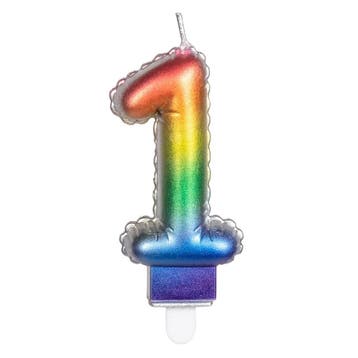 Regenboog Kaars 1 Jaar 8cm, Verzenden