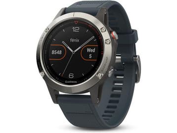 Garmin Fenix 5 47 mm zilver met siliconebandje blauw, Verzenden