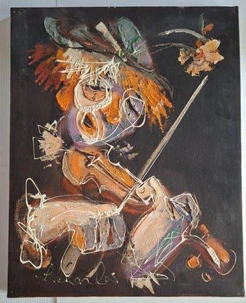 Lucien Charles - Superbe Huile sur toile  Le Clown, Antiek en Kunst