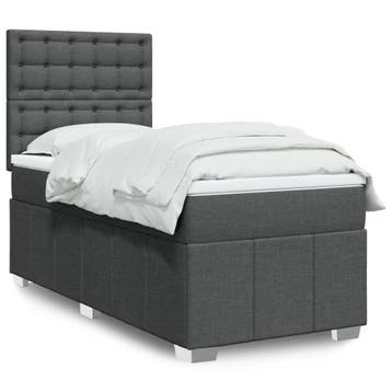 vidaXL Boxspring met matras stof donkergrijs 90x190 cm, Verzenden