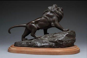Beeldje - Roaring Lion on Rock - Brons, Antiek en Kunst