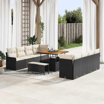 vidaXL Tuinbank Set Zwart en Crème, Verzenden, Nieuw