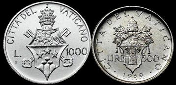 Vatican. Lote de 2 Moedas de Prata Papais: João Paulo I 1000