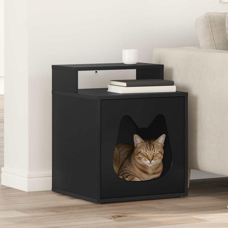 vidaXL Kattenhuis Zwart 42,5 x 40 x 53,5 cm Bewerkt hout, Animaux & Accessoires, Accessoires pour chats, Envoi