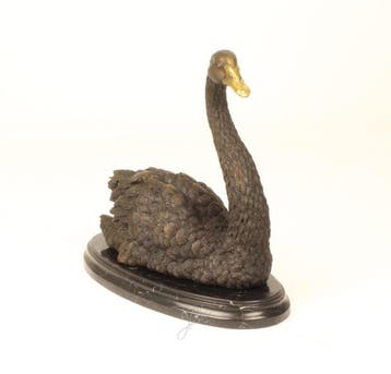 Figuur - A BRONZE SCULPTURE OF A SWAN - Brons, Marmer